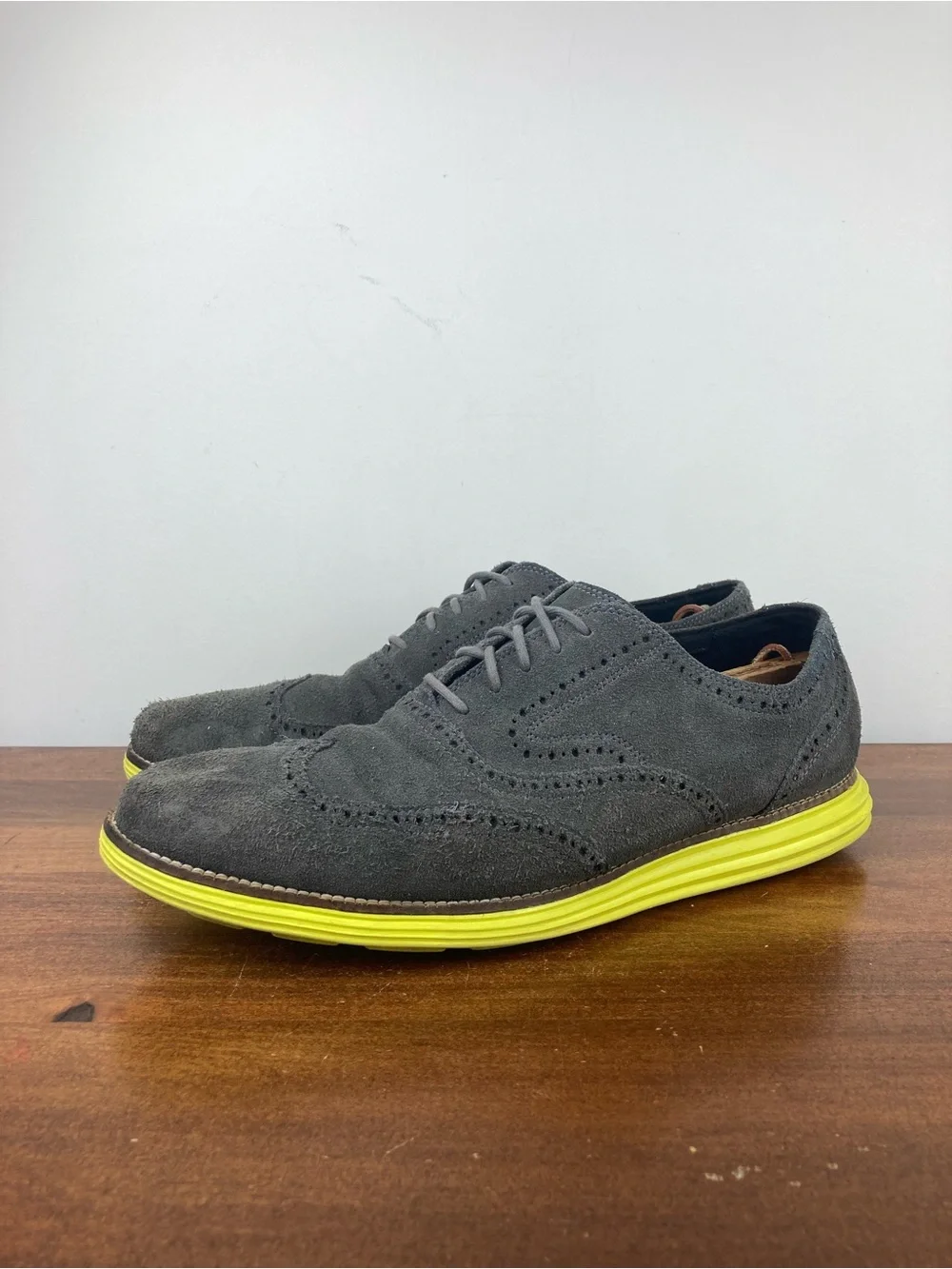 Cole Haan Grand Os Lunargrand Wingtip Suede Oxford Gray Volt C10226 Men Size 13M